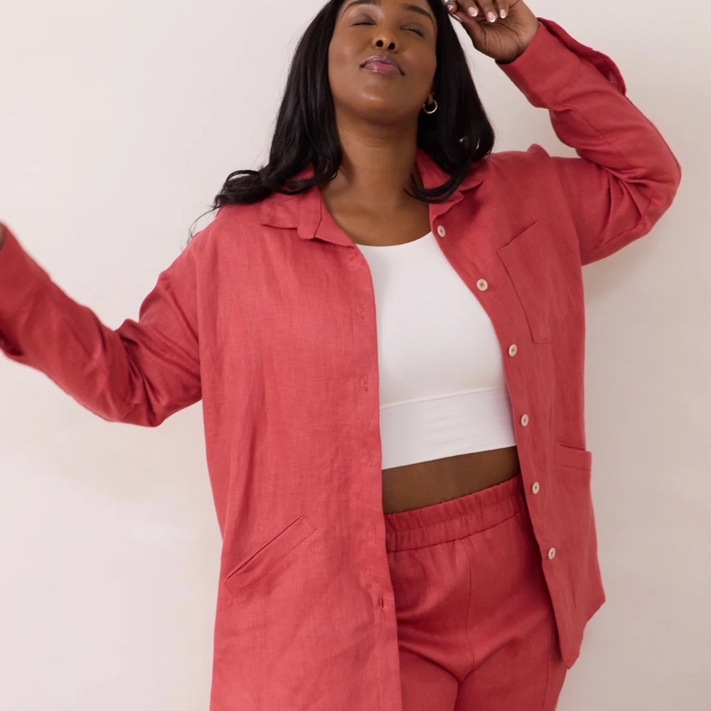 Free Label Raspberry Cora Shacket Button Down Linen Shirt Women's Size 2X